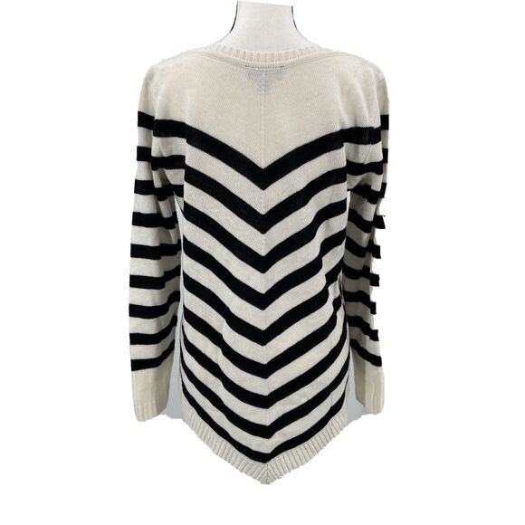 AB Studio Womens Size Large Sweater Top White Black Stripe Chevron Pointed Hem - Picture 2 of 6